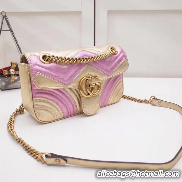 1:1 aaaaa Gucci GG Marmont Small Matelassé Shoulder Bag 443497 Pink/Gold 2019