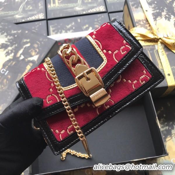 Best Grade Gucci Sylvie Velvet Mini Chain Bag 494646 Red 2018