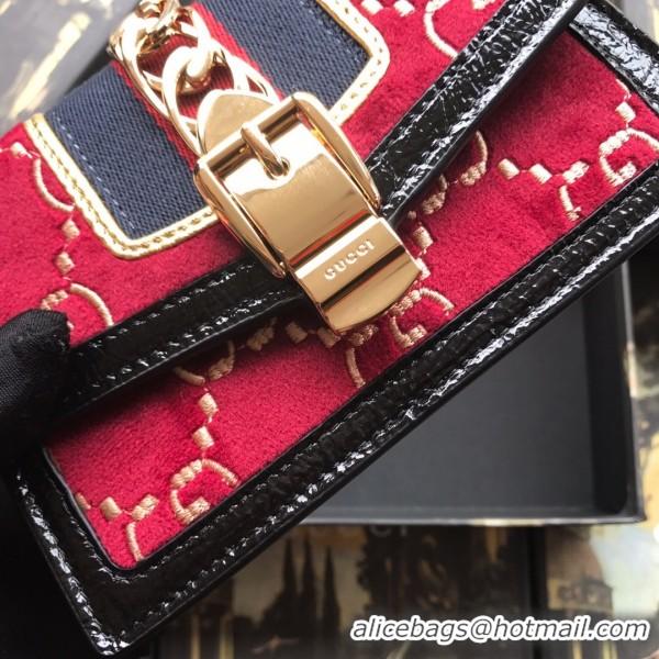 Best Grade Gucci Sylvie Velvet Mini Chain Bag 494646 Red 2018