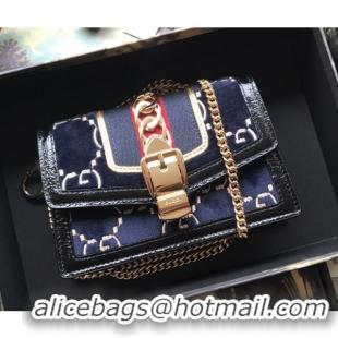 Good Product Gucci Sylvie Velvet Mini Chain Bag 494646 Blue 2019