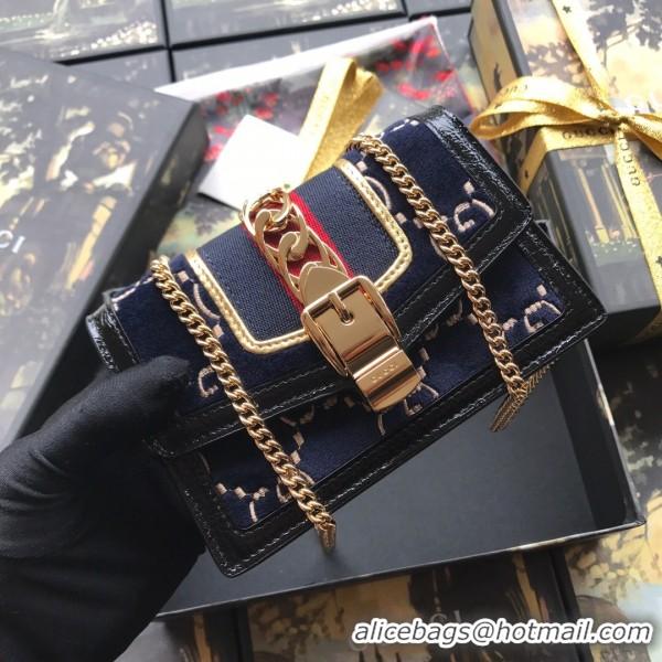 Good Product Gucci Sylvie Velvet Mini Chain Bag 494646 Blue 2019