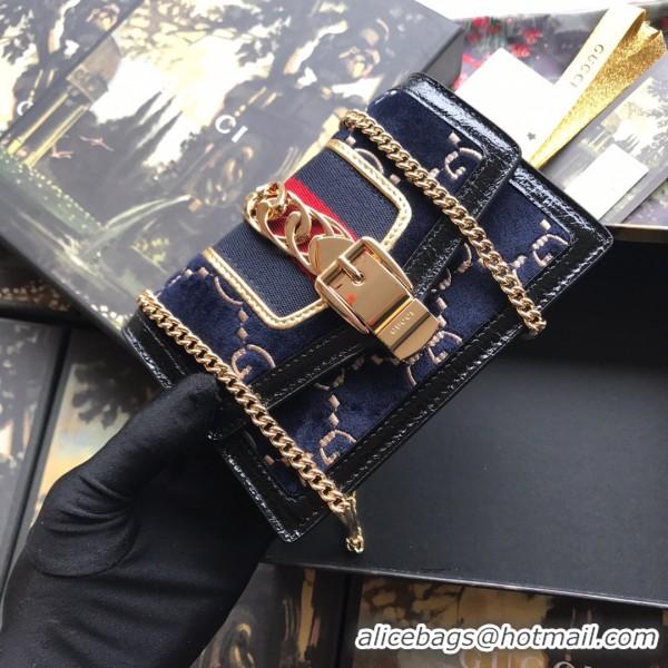 Good Product Gucci Sylvie Velvet Mini Chain Bag 494646 Blue 2019