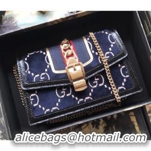 Best Price Gucci Sylvie Velvet Chain Bag 494642 Blue 2019