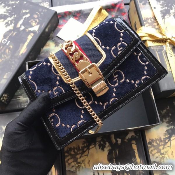 Best Price Gucci Sylvie Velvet Chain Bag 494642 Blue 2019