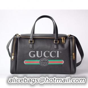 Famous Top Grade Gucci Logo Print Leather Carry-on Duffle 547837 Black