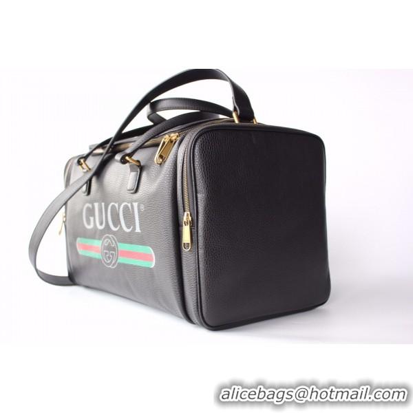 Famous Top Grade Gucci Logo Print Leather Carry-on Duffle 547837 Black