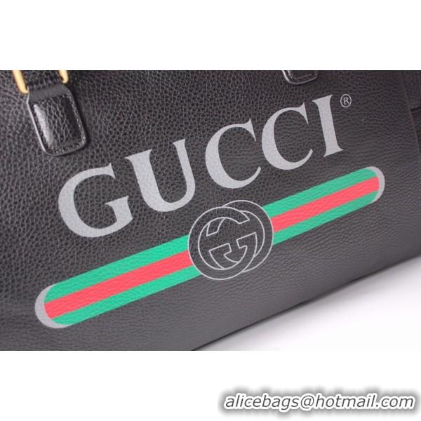 Famous Top Grade Gucci Logo Print Leather Carry-on Duffle 547837 Black