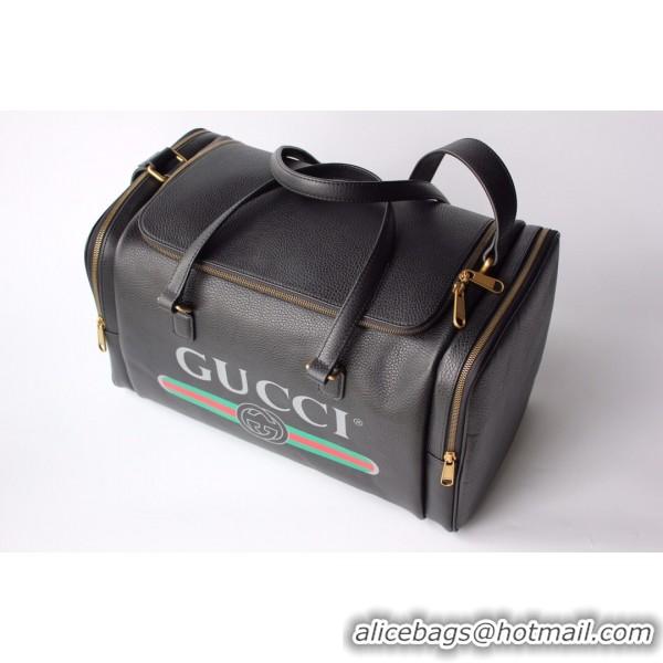 Famous Top Grade Gucci Logo Print Leather Carry-on Duffle 547837 Black