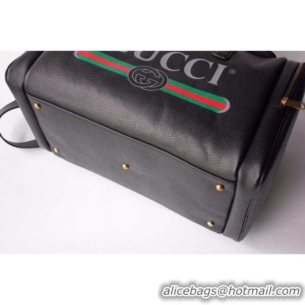 Famous Top Grade Gucci Logo Print Leather Carry-on Duffle 547837 Black