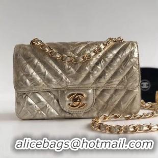 Famous Chanel Aged Metallic Light Gold Calfskin Small Classic Flap Bag 121129