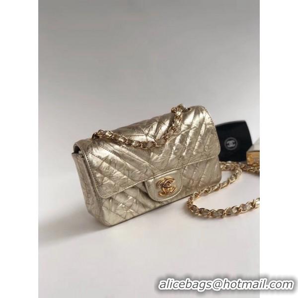 Famous Chanel Aged Metallic Light Gold Calfskin Small Classic Flap Bag 121129