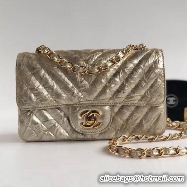 Famous Chanel Aged Metallic Light Gold Calfskin Small Classic Flap Bag 121129