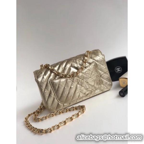 Famous Chanel Aged Metallic Light Gold Calfskin Small Classic Flap Bag 121129