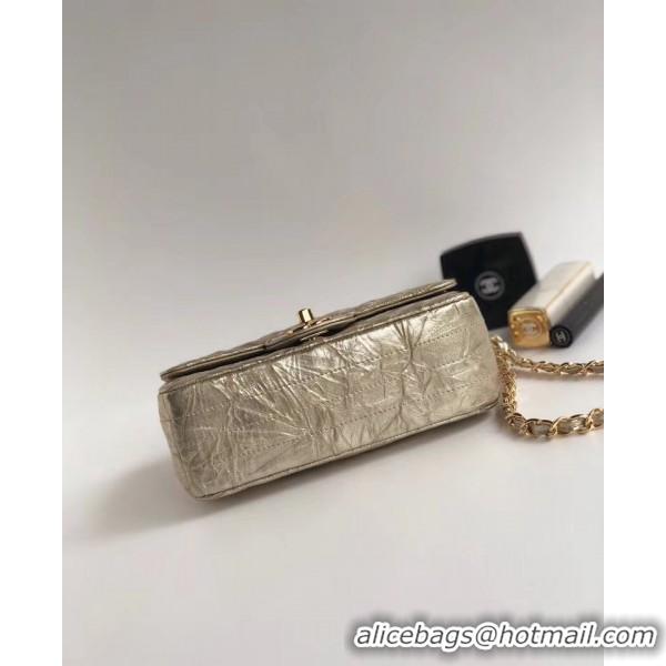 Famous Chanel Aged Metallic Light Gold Calfskin Small Classic Flap Bag 121129