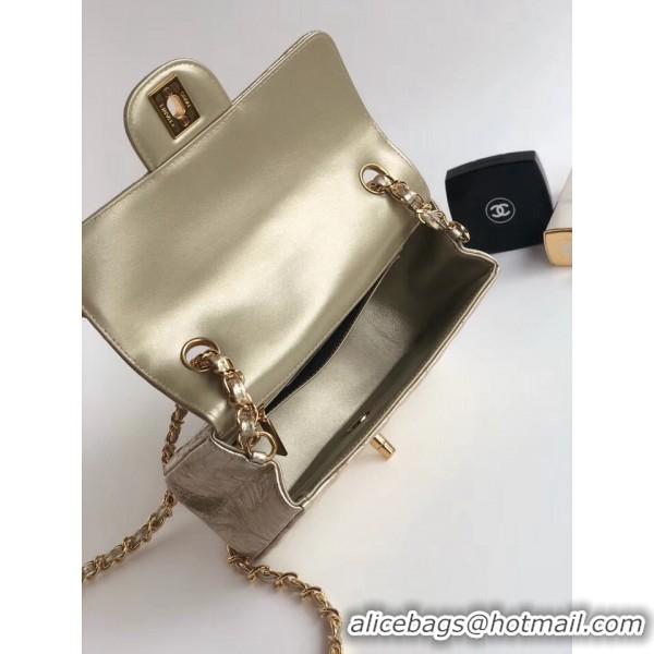 Famous Chanel Aged Metallic Light Gold Calfskin Small Classic Flap Bag 121129