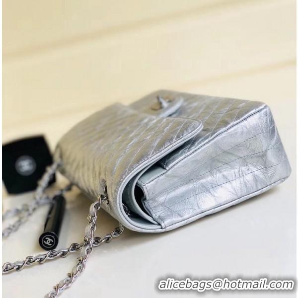 Best Grade Chanel Aged Metallic Silver Calfskin Medium Classic Flap Bag 121128