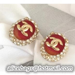 Shop Duplicate Chanel Resion Oval Stud Clip-on Earrings 121141 Red/Gold