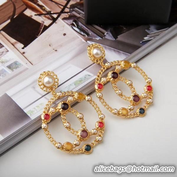 Good Product Chanel CC Hoop Clip-on Earrings with Multicolor Stones AB0271 Gold