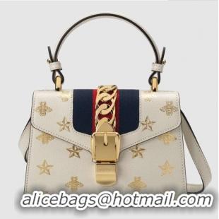 Sumptuous Gucci Sylvie Bee Star mini leather bag 470270 White