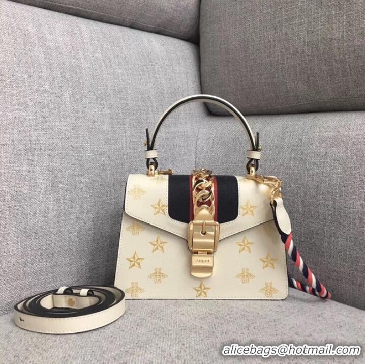 Sumptuous Gucci Sylvie Bee Star mini leather bag 470270 White