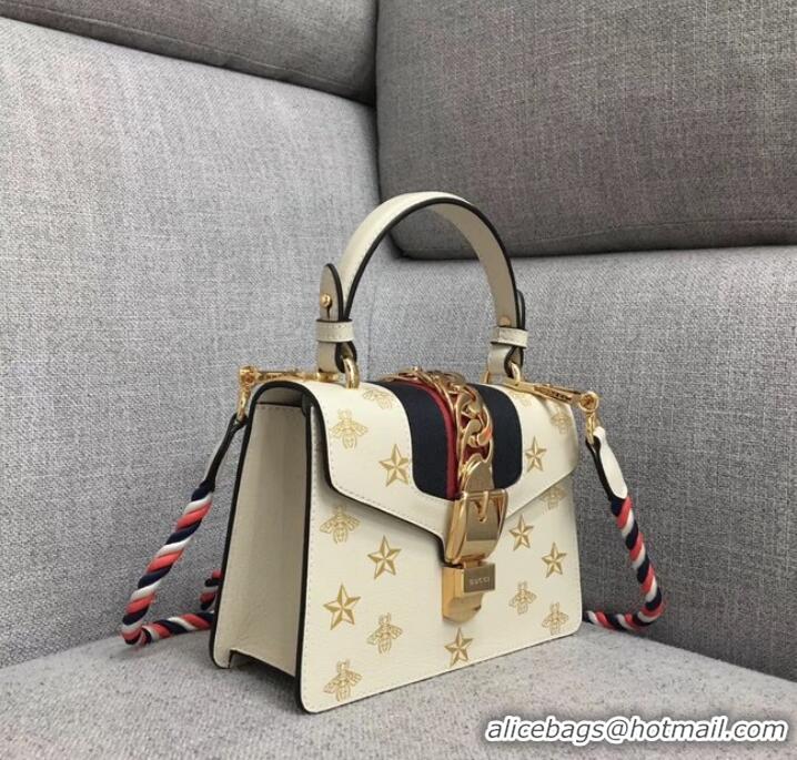 Sumptuous Gucci Sylvie Bee Star mini leather bag 470270 White