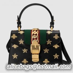 Trendy Design Gucci Sylvie Bee Star mini leather bag 470270 Black