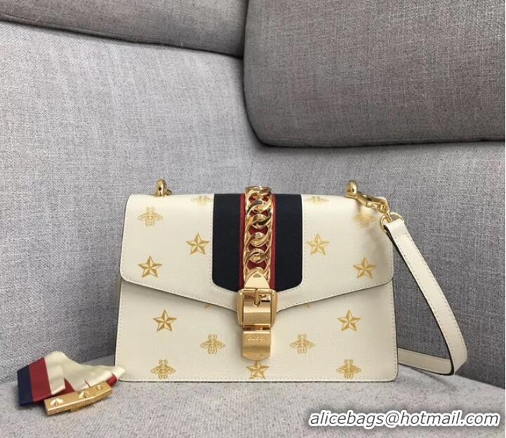 Luxury Gucci Sylvie Bee Star small shoulder bag A421882 White