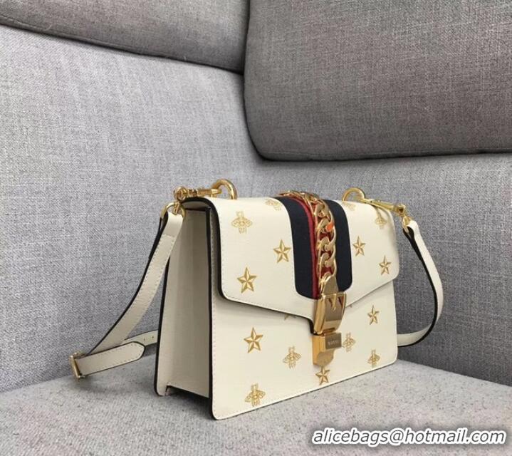 Luxury Gucci Sylvie Bee Star small shoulder bag A421882 White