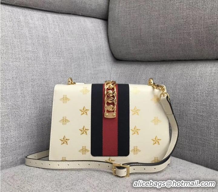 Luxury Gucci Sylvie Bee Star small shoulder bag A421882 White