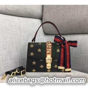 Shop Duplicate Gucci Sylvie Bee Star small shoulder bag A421882 Black