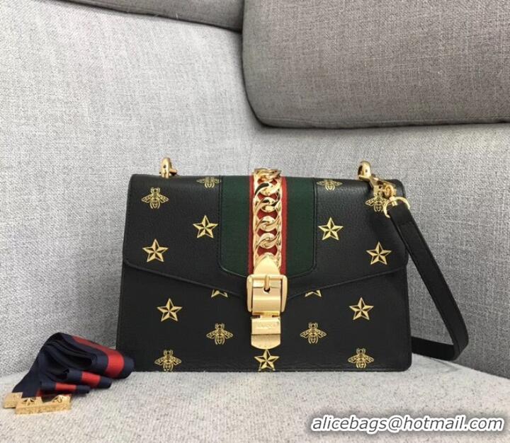 Shop Duplicate Gucci Sylvie Bee Star small shoulder bag A421882 Black