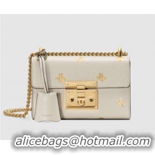 Fashion Luxury Gucci Padlock Bee Star small shoulder bag 432182 White