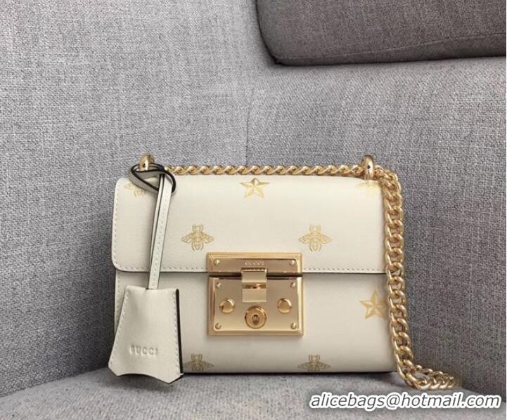 Fashion Luxury Gucci Padlock Bee Star small shoulder bag 432182 White