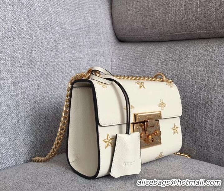 Fashion Luxury Gucci Padlock Bee Star small shoulder bag 432182 White