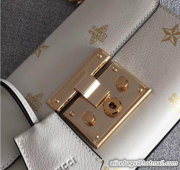 Fashion Luxury Gucci Padlock Bee Star small shoulder bag 432182 White