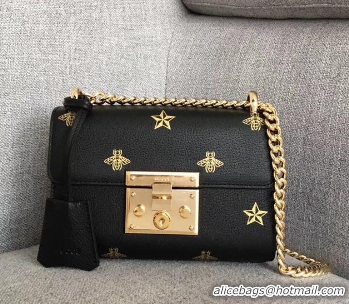 Fashion Gucci Padlock Bee Star small shoulder bag 432182 Black