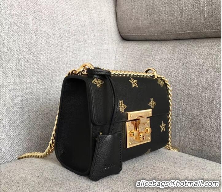 Fashion Gucci Padlock Bee Star small shoulder bag 432182 Black