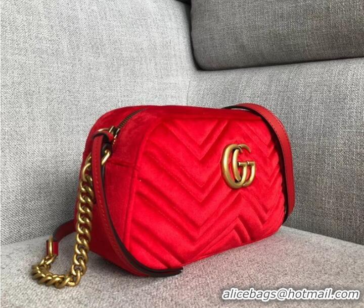 Charming Gucci GG Marmont velvet small shoulder bag 447632 red