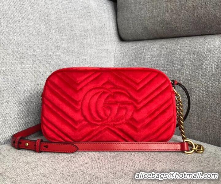 Charming Gucci GG Marmont velvet small shoulder bag 447632 red