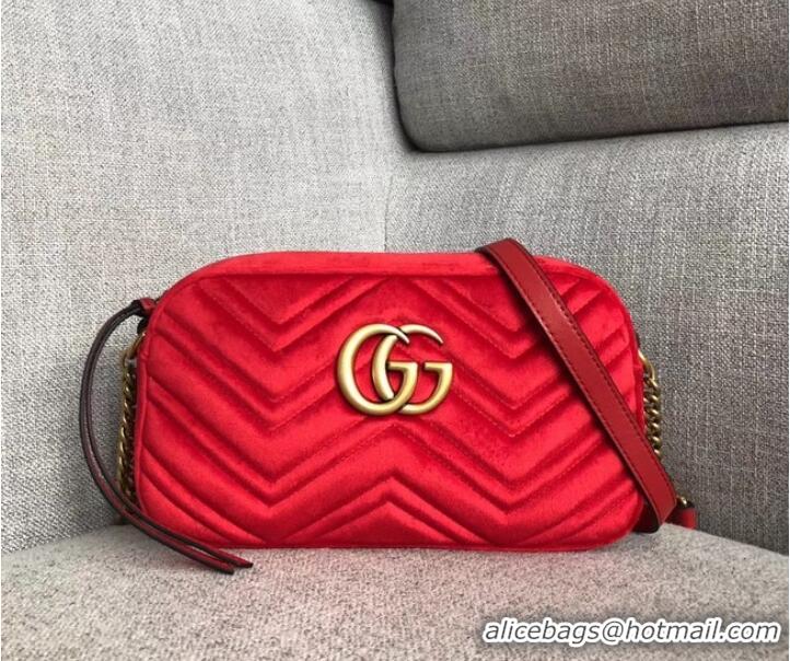 Charming Gucci GG Marmont velvet small shoulder bag 447632 red