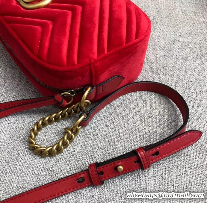 Charming Gucci GG Marmont velvet small shoulder bag 447632 red