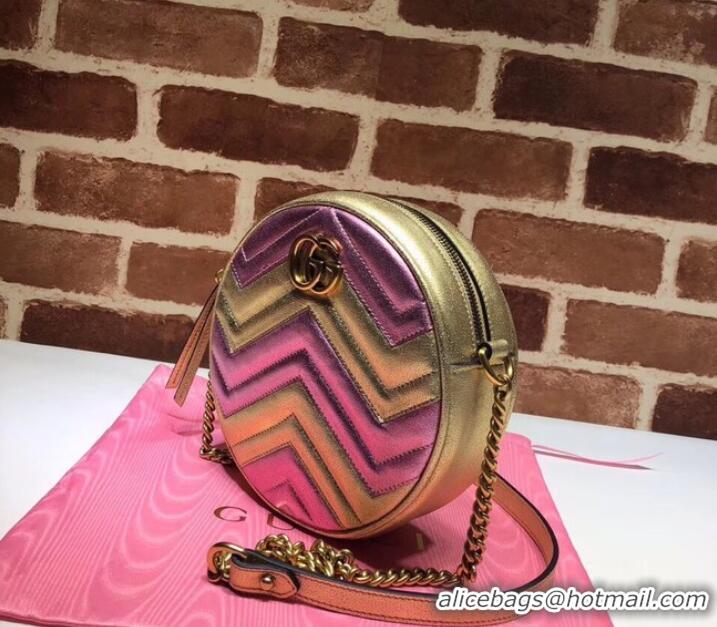 Durable Gucci GG Marmont mini round shoulder bag 550154 Pink&Gold