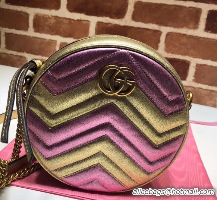 Durable Gucci GG Marmont mini round shoulder bag 550154 Pink&Gold