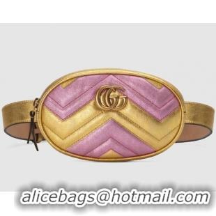 1:1 Gucci GG Marmont matelasse leather belt bag 476434 Pink&gold