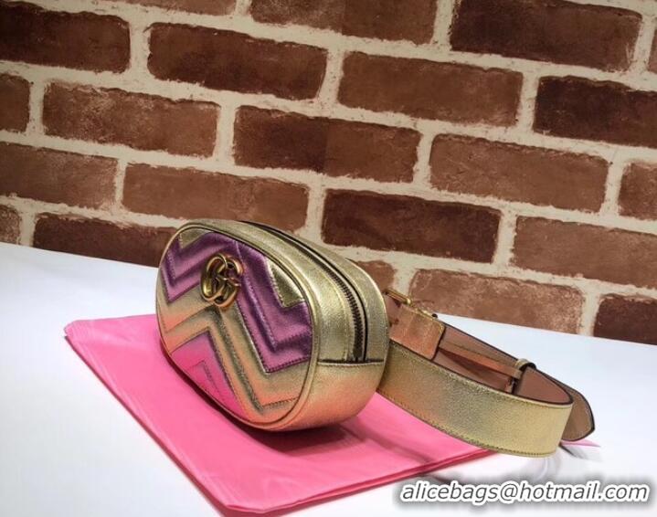 1:1 Gucci GG Marmont matelasse leather belt bag 476434 Pink&gold