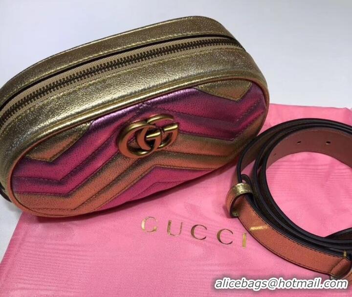 1:1 Gucci GG Marmont matelasse leather belt bag 476434 Pink&gold