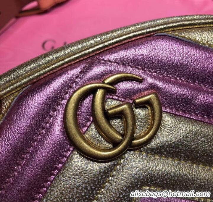 1:1 Gucci GG Marmont matelasse leather belt bag 476434 Pink&gold