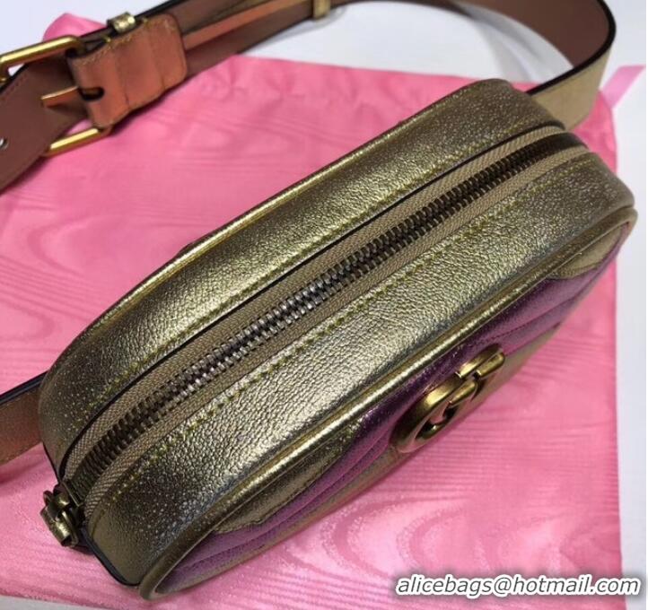 1:1 Gucci GG Marmont matelasse leather belt bag 476434 Pink&gold