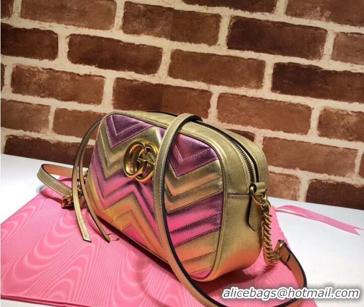 Best Product Gucci GG Marmont small matelasse shoulder bag 447632 Pink&gold