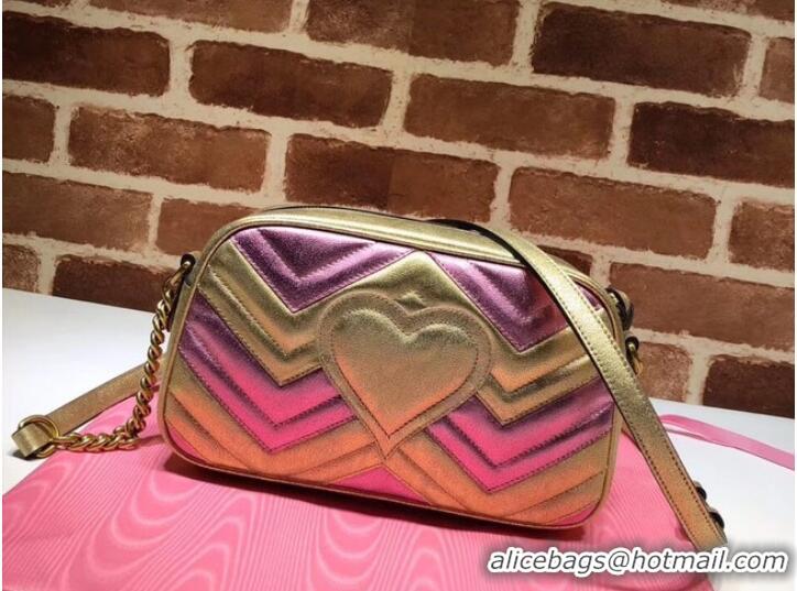 Best Product Gucci GG Marmont small matelasse shoulder bag 447632 Pink&gold